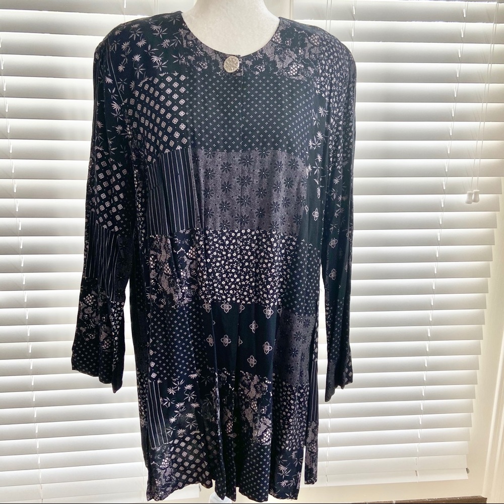 Et Al Sz 16 Black Grey Purple Slit Tunic Blouse